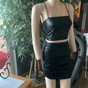 2 Piece Faux Leather  Top and Skirt Set